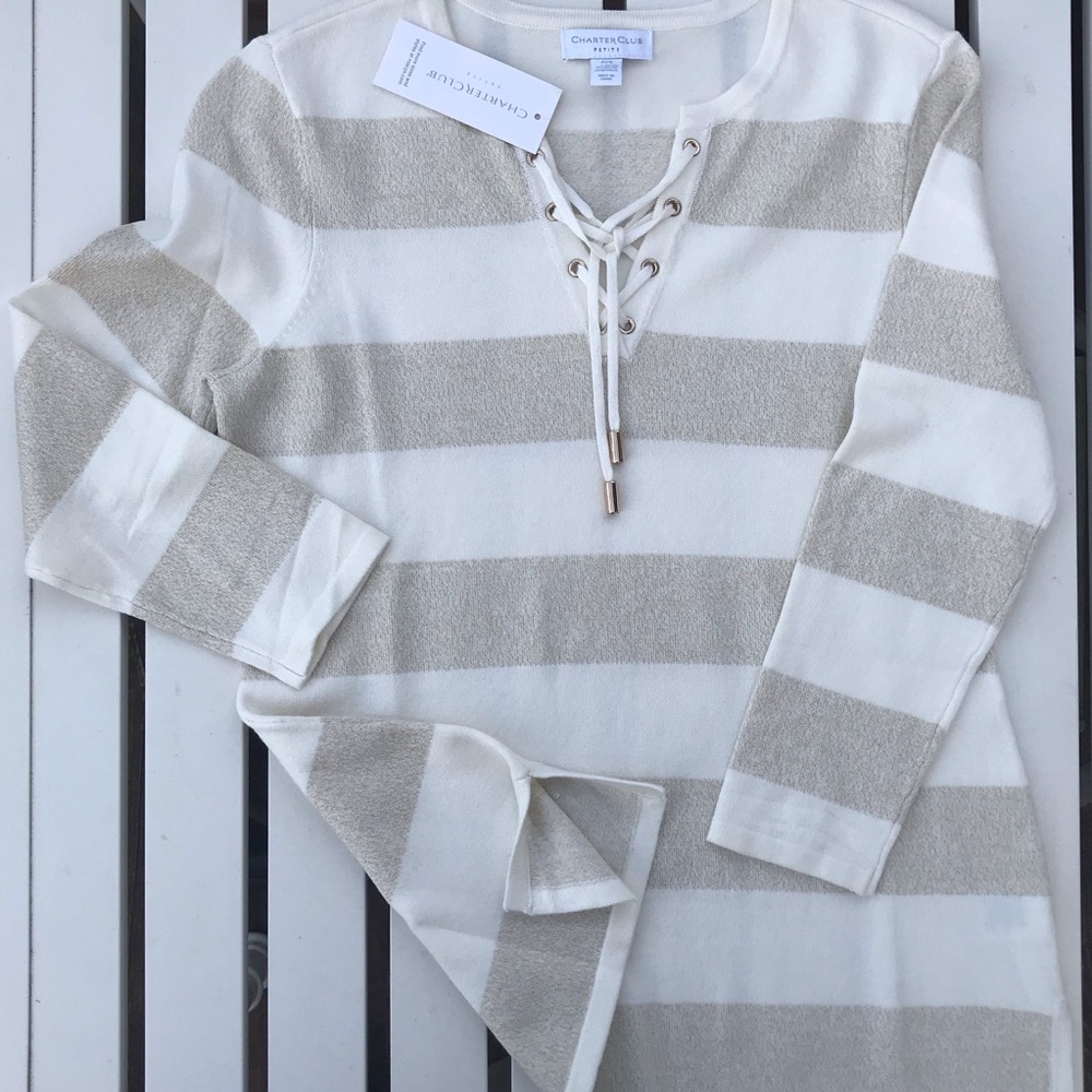 💙4/$20 Striped Lace-Up Sweater, Size: P/S